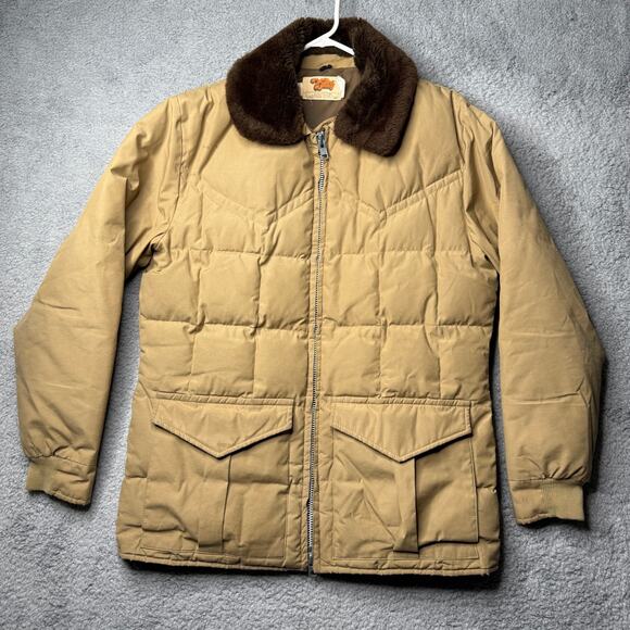 Vintage Comfy Down Filled Jacket Mens XL Brown Quilted Puffer Coat Outdoors - Picture 1 of 14